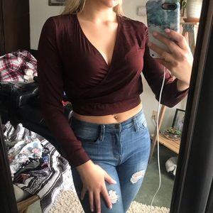 Maroon long sleeve crop top